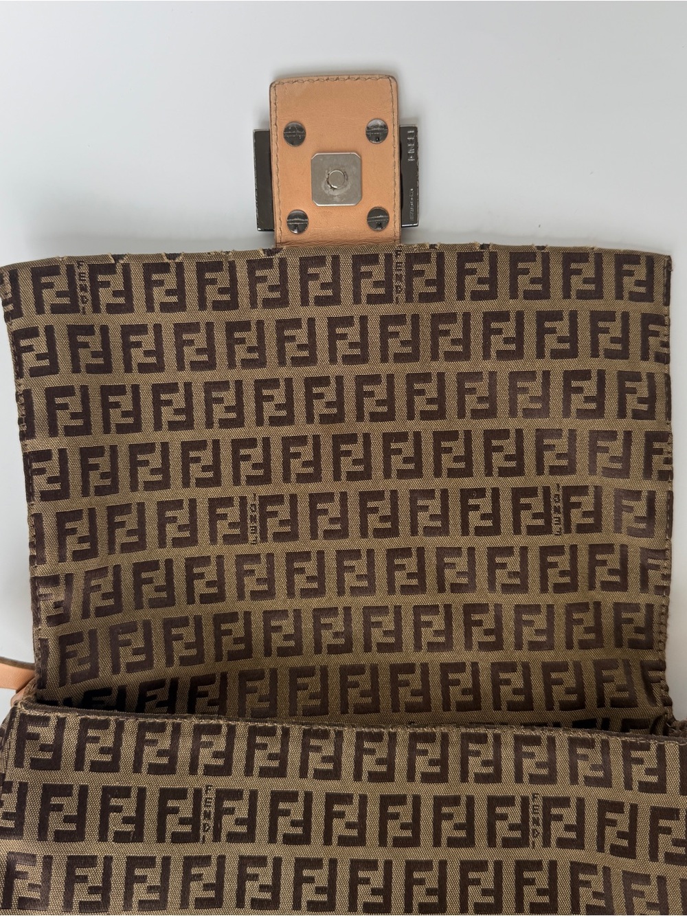 Vintage Fendi Zucchino Mama Baguette Shoulder Bag with Tan Leather Trim - Picture 6 of 9